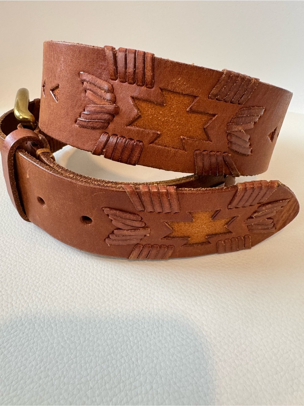 Polo Ralph Lauren Unisex Leather Belt Gold Buckle Western Aztec M